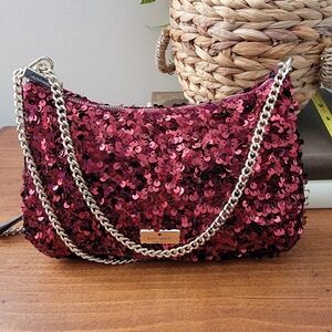 Kate Spade Kiki Deep Berry Burgandy Sequin Convertible Shoulder Bag Purse